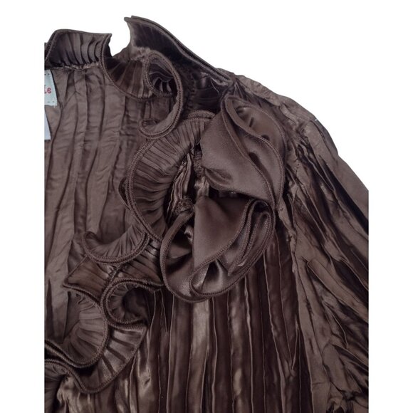 Toffee Apple Brown Satin Crinkle Ruffle Shirt XL Fairy Office Whimsigoth Regal - Picture 3 of 7